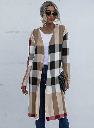 Plaid Buttonless Straight Cardigan Jacket