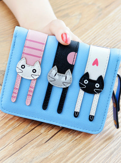 Women Cute PU Leather Hasp Cartoon Cat 