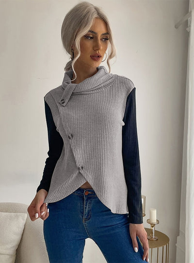 Stacked High Collar Long Sleeves Irregular Top