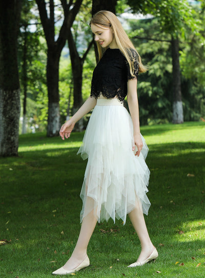 Irregular Fluffy Skirt With Elastic Waist