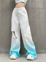 Blue Gradient Ripped Straight Pants Jeans