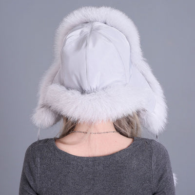 Curled Top Fox Fur Warm Ladies Hat Winter