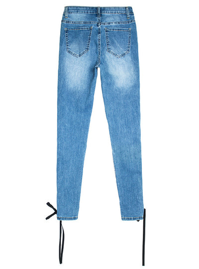 Crossed Straps Foot Slim Jeans