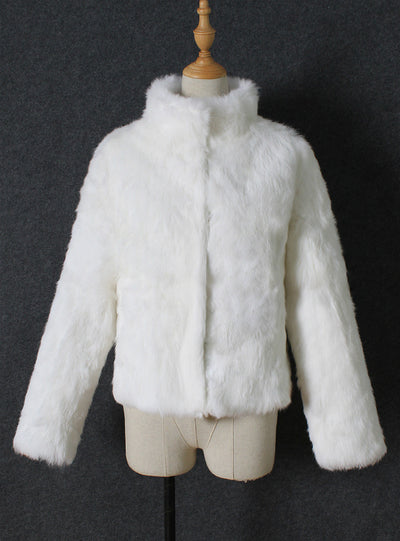 Faux Fur Collar Coat Female Rabbit Fur Coat