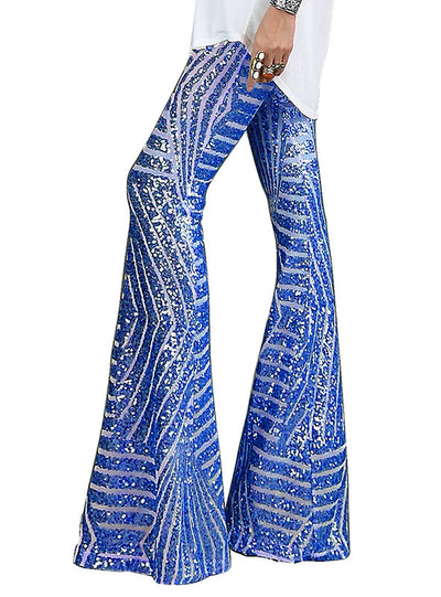 Women Sequined Hgh Waist Flared Wide Leg Pants