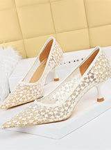 Shallow Pointed Mesh Hollow Lace Shoes