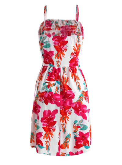 Women Strap Print Pleats Dress