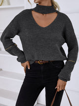 High-neckedZipper Long-sleeved Sweater