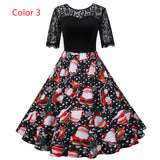 Christmas Lace Stitching Print Dress