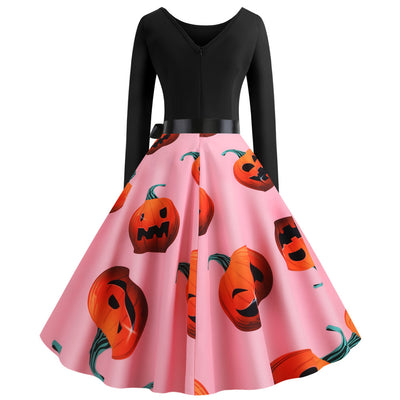 Halloween Pumpkin Print Retro Dress