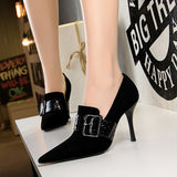 Suede Sexy Thin Snakeskin Belt Buckle Shoes