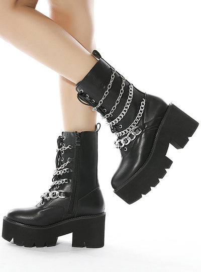 Metal Element High Heel Thick Bottom Martin Boots