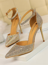 Shallow Pointed Hollow Shiny Rhinestone Sandals