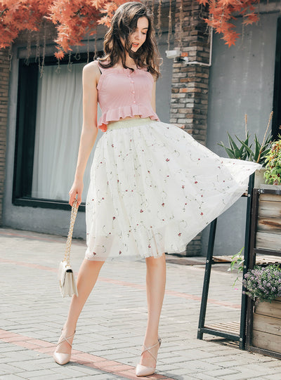 Multi-layer High Waist Embroidery Tulle Skirt