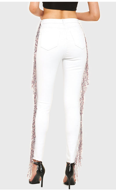 Flashes Beads Pants White Jeans