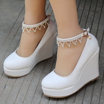 Wristband Waterproof Platform Wedge Round Toe Shoes