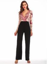 Retro Long-sleeved Sequined Jumpsuit