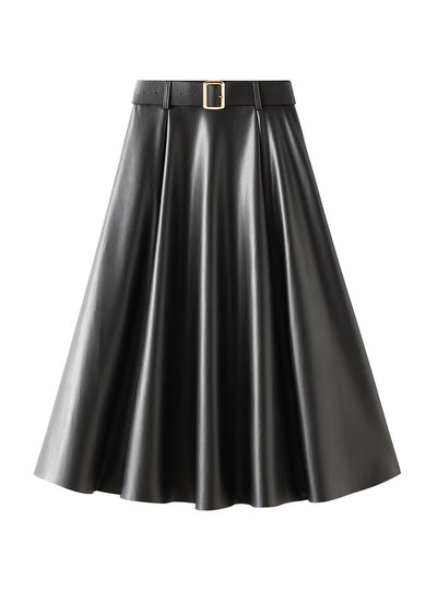 Women High Waist Leather Skirt