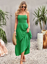 Sling Pleats Solid Color Dress