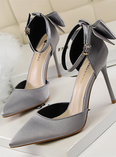 Shallow Pointed Satin Bow Sandals