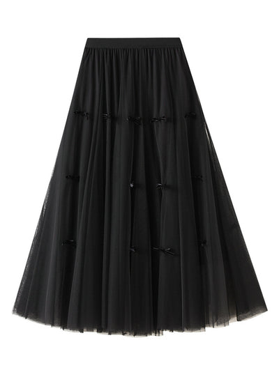 Bow Gauze High Waist Swing Skirt