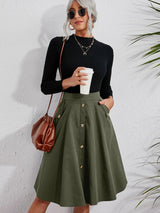 Pocket Button Mid-length Skirt