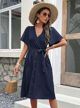 V-neck Lace-up Short Sleeves Dress