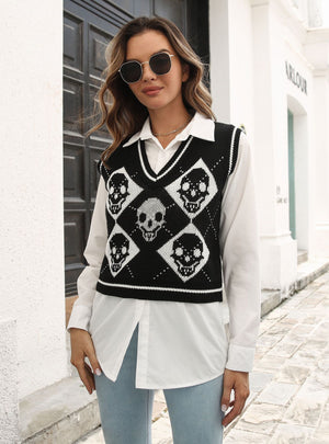 Halloween Skull Rhombus Sweater Vest