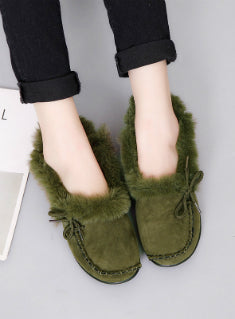 Flats Heel Shoes Warm Fur Winter Round Toe Female