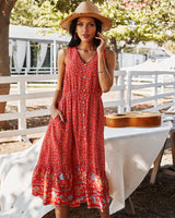 Bohemian V-neck Printed Dress