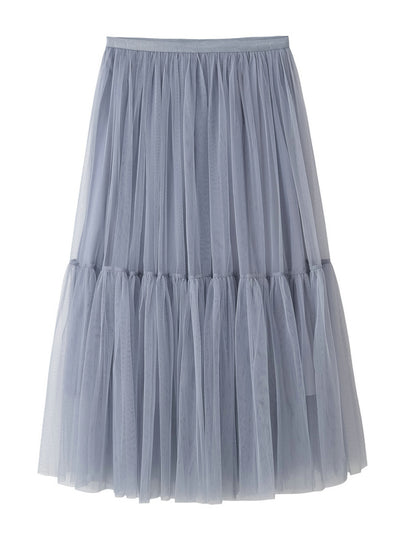 High Waist Stitching Pleated Gauze Skirt