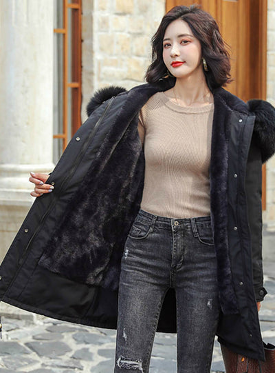 Women's Parkas Coats Hooded Fur Collar Thick Section