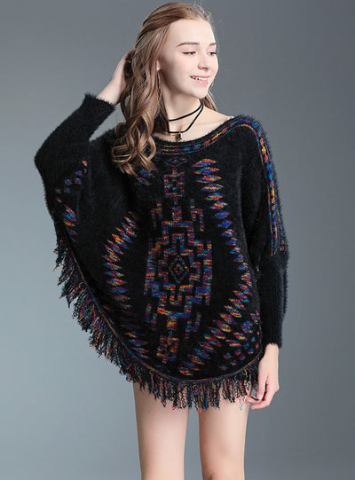 Cape Bat Shirt Pullover Padded Fringed Sweater