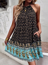 Halter Sleeveless Print Dress