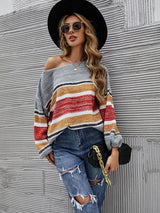 Striped Color Matching Collared Sweater