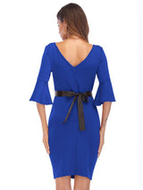 Horn Sleeve Bow Belt Dress