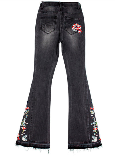 Embroidered Bell Bottoms Black Jeans