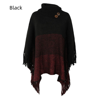 Fringe Knitted Sweater Cape Shawl