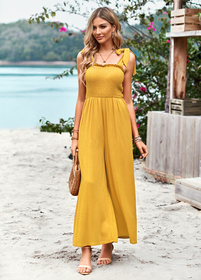 High Waist Suspender Wide-leg Jumpsuits