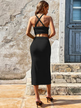 Sexy Backless Openwork Slit Dress