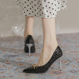 Patent Leather Metal Chain Pointed Thin Single Shoes