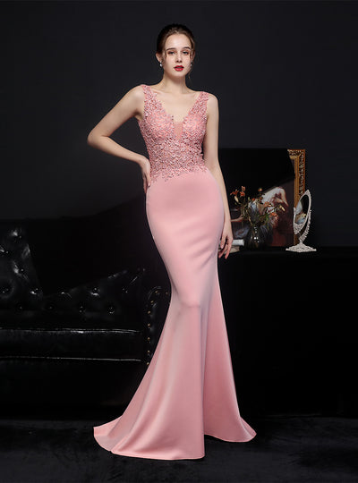 Mermaid V-neck Appliques Beading Party Dress