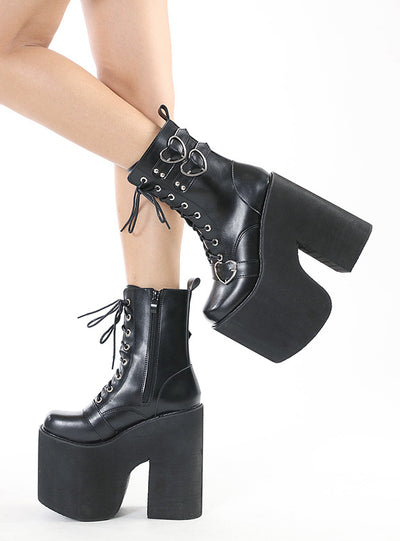 Hate the Sky High Heart-shaped Metal Buckle Martin Boots