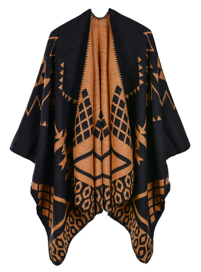 Geometric Pattern Split Lengthened Cashmere Cloak