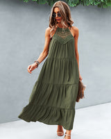 Solid Color Stitching Long Dress