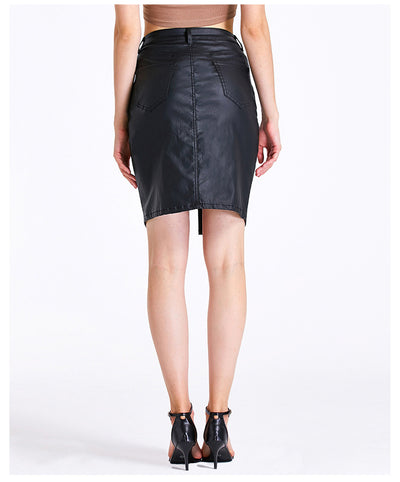 PU Black Split Hip Skirt