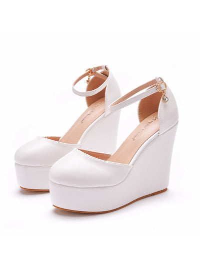 White Wedge Thick Platform Sandals