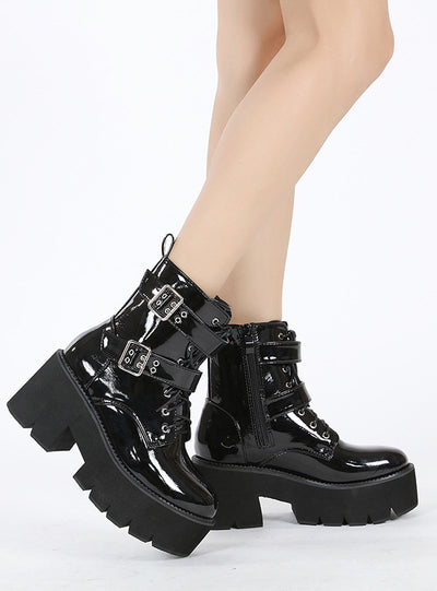 Round Head Zipper Metal High Heel Martin Boots