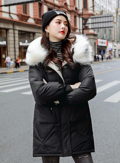 Womens Winter Jackets Casual Fur Collar Hooded Jacket