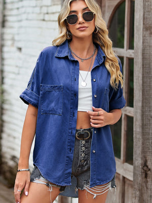 Women Denim Short-sleeved Shirt